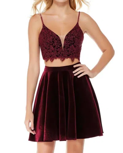 Alyce Paris Lace Crop Top Short Velvet Dress In Black Cherry