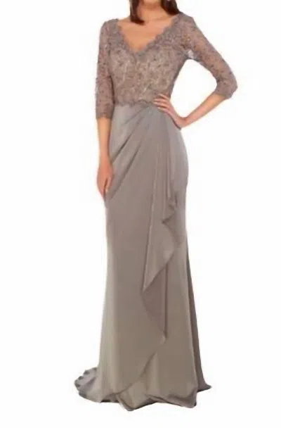 Alyce Paris Lace Long Sleeve Gown In Charcoal In Grey