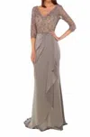 Alyce Paris Lace Long Sleeve Gown In Charcoal In Pink