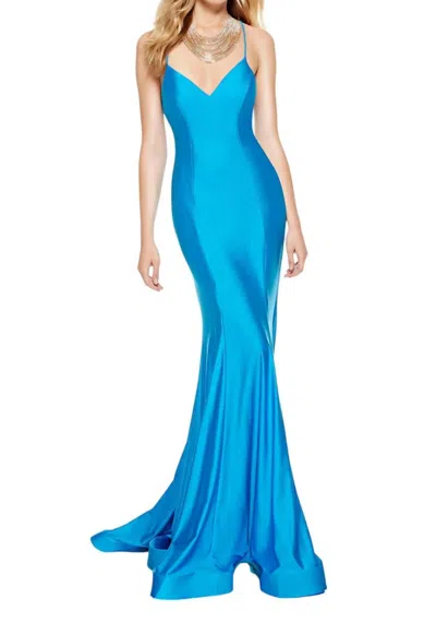 Alyce Paris Lace-up Back Dress In Ocean In Blue