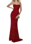Alyce Paris Lace-up Back Dress In Red In Red