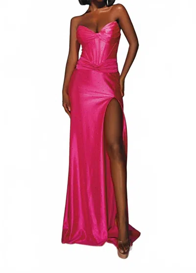 Alyce Paris Long Cat-eye Neckline Simple Straight Dress In Barbie Pink