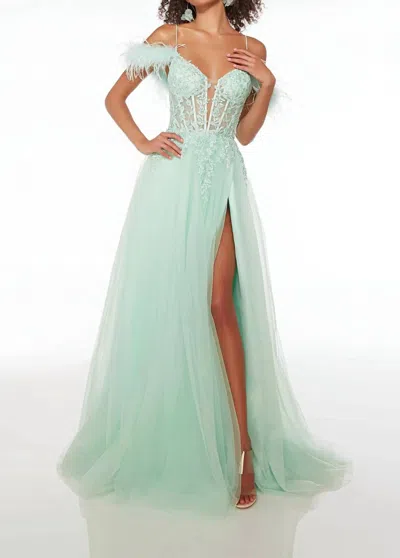 Alyce Paris Long Chiffon Strapless Rhinestone Gown In Lime In Green