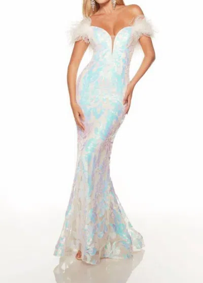 Alyce Paris Long Party Dress In Opal/diamond White