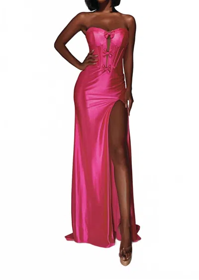 Alyce Paris Long Plunging Neckline Simple Mermaid Dress In Hot Pink