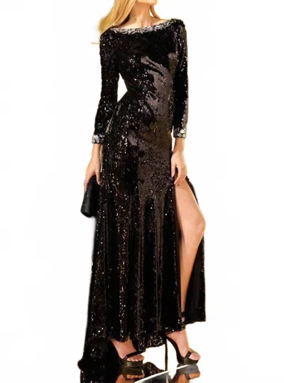 Alyce Paris Long Sleeve Sequin Gown In Black