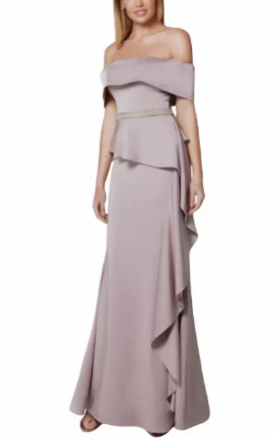Alyce Paris Long Straight Off The Shoulder Formal Dress In Heather In Blue