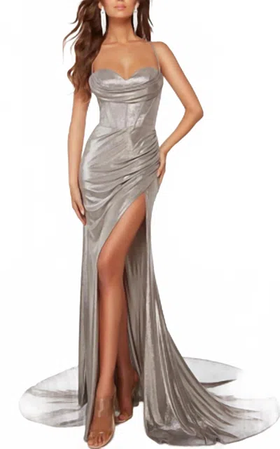 Alyce Paris Metallic Corset Dress In Silver