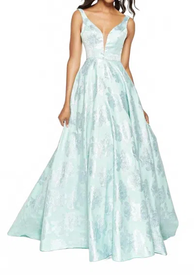Alyce Paris Metallic Floral Jacquard Ball Gown In Sea Glass In Multi
