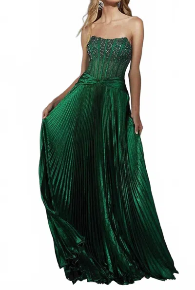 Alyce Paris Metallic Foil A-line Scoop Dress In Emerald In Green