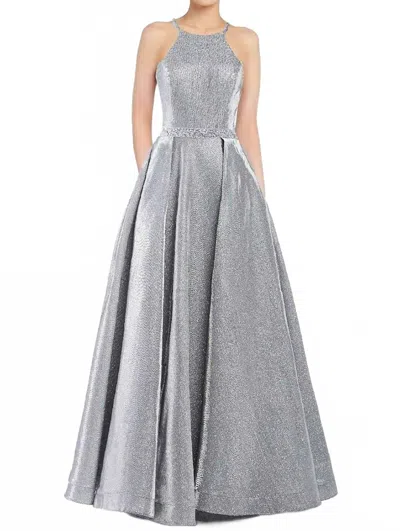 Alyce Paris Metallic Halter Ball Gown In Dripping Diamond In Gray