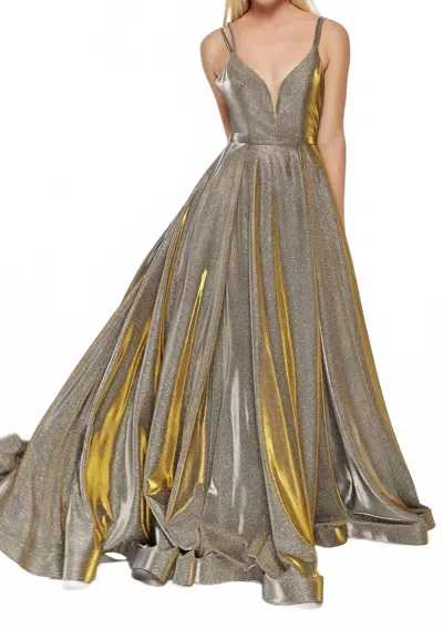 Alyce Paris Metallic Sleeveless V Neck Ball Gown In Mermaid In Brown
