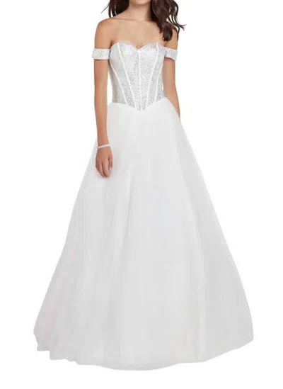 Alyce Paris Off The Shoulder Boned Bodice Ball Gown In Diamond White