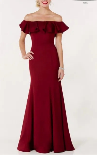 Alyce Paris Off The Shoulder Long Dress In Burgundy In White