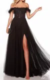 Alyce Paris Off The Shoulder Tulle Gown In Black