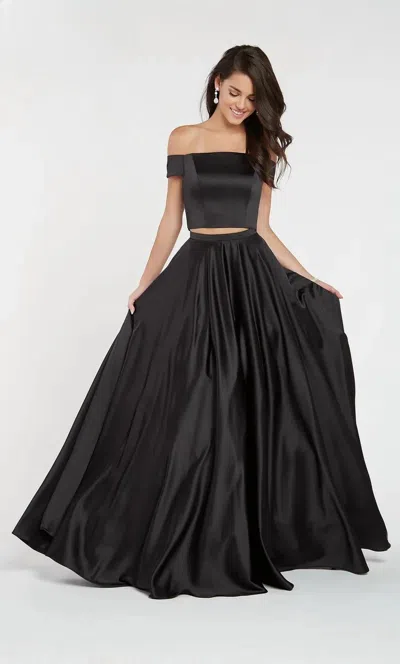 Alyce Paris Off The Shoulder Two Piece Satin Ball Gown In Black