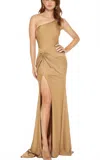 Alyce Paris One Shoulder Jersey In Beige In Orange