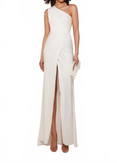 Alyce Paris One Shoulder Neckline Slit A-line Dress In White In Burgundy