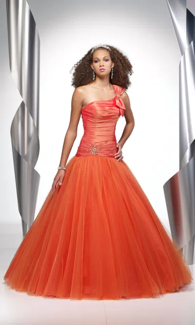 Alyce Paris One Shoulder Ruched Pleated Gown In Orange In Red