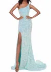 Alyce Paris One Shoulder Side Slit Formal Dress In Vintage Mint In Multi