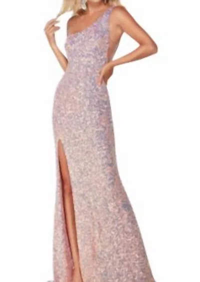 Alyce Paris One Shoulder Side Slit Formal Dress In Vintage Opal In Multi