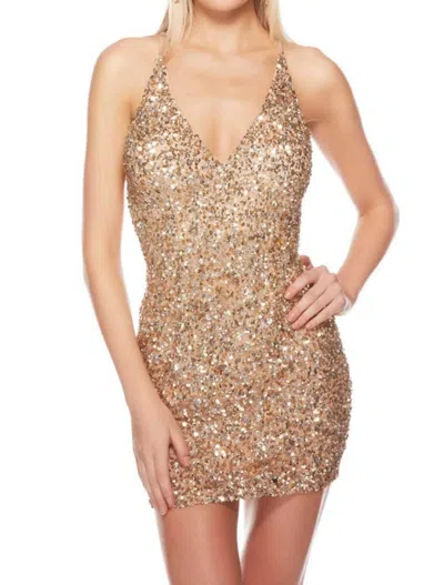 Alyce Paris Open Back Sheath Cocktail Mini Dress In Champagne In Gold