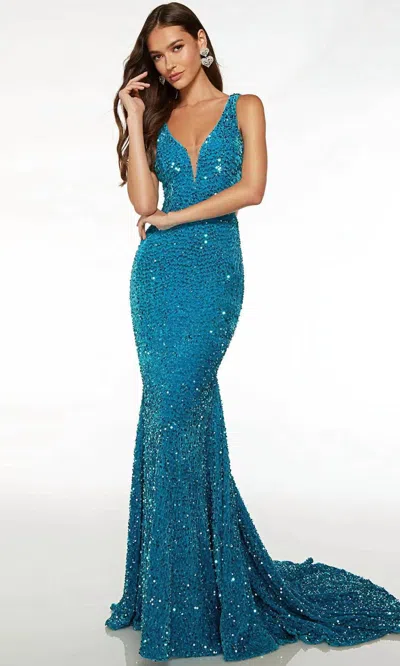 Alyce Paris Open Back Sheath Evening Dress In Ocean In Blue