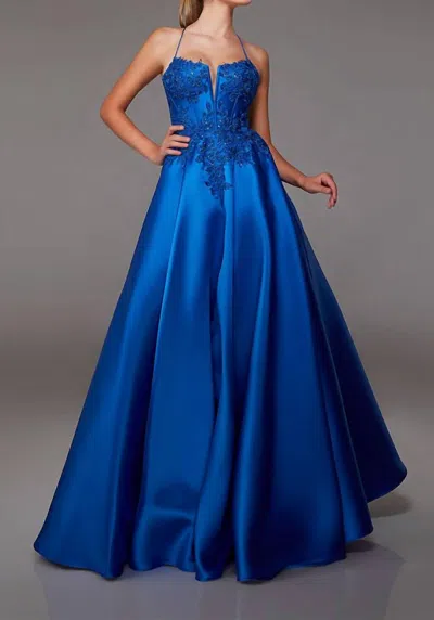 Alyce Paris Plunge Neck & Lace Mikado Ball Gown In Royal In Blue