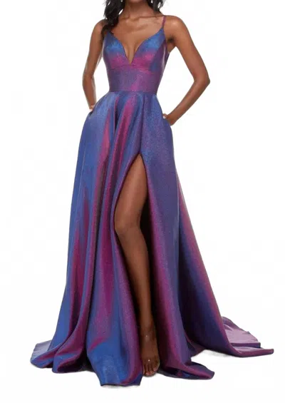 Alyce Paris Plunging Neck Long Sexy Dress In Blueberry In Multi