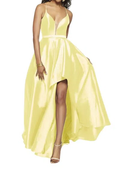 Alyce Paris Plunging Neck Strappy Back High-low Taffeta Gown In Yellow