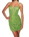Alyce Paris Plunging Neckline Embellished Dress In Lime