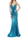 Alyce Paris Plunging Neckline Fit N Flare Long Sexy Dress In Peacock In Blue