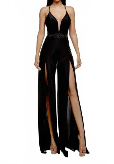Alyce Paris Plunging Neckline Jumpsuit In Black