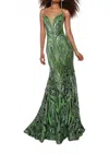 Alyce Paris Plunging V-neck Mermaid Evening Dress In Green In Green
