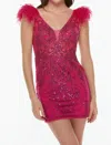 Alyce Paris Plunging V-neck Sequin Dress In Raspberry