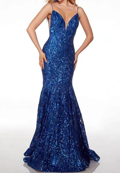 Alyce Paris Plunging V-neck Mermaid Prom Dress In Royal In Blue