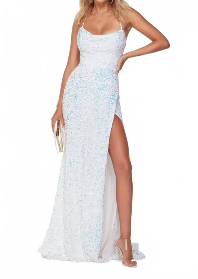 Alyce Paris Ruched Plush Sequin Dress In Magic Opal In White