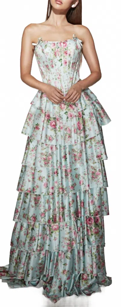 Alyce Paris Ruffle Satin Ballgown In Tiffany Multi