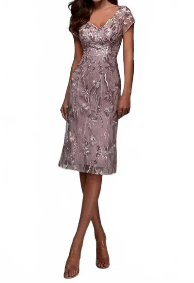 Alyce Paris Scoop Back Embroidered Knee-length Dress In Rosewood In Multi