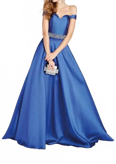 Alyce Paris Secret Off The Shoulder Prom Gown In Sapphire In Blue