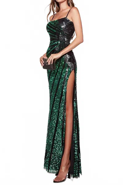 Alyce Paris Sequin Embellished Classic Prom Dress In Black/emerald In Green