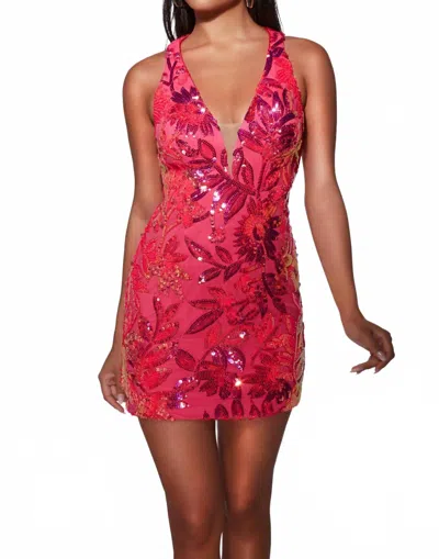 Alyce Paris Sequin Floral Strappy Back Party Dress In Barbie Opal In Pink