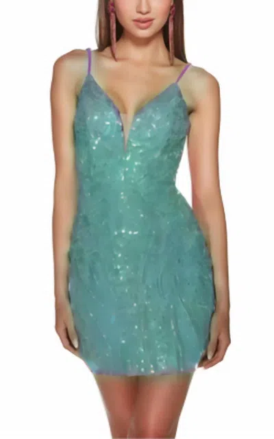 Alyce Paris Sequin Lace Short Dress In Lapis Blue In Green