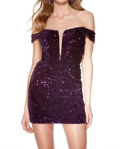 Alyce Paris Sequin Off Shoulder Homecoming Dress In Purple