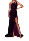 Alyce Paris Sequined One-shoulder Prom Dress In Purple In Black