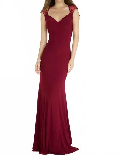 Alyce Paris Sheer Lace Back Long Jersey Gown In Burgundy
