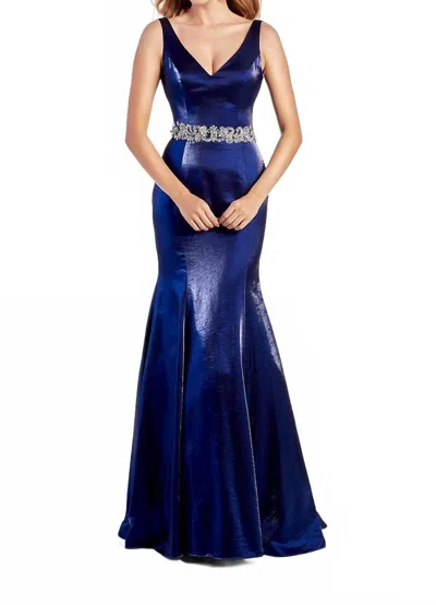 Alyce Paris Shimmer Satin Mermaid Gown In Navy In Blue