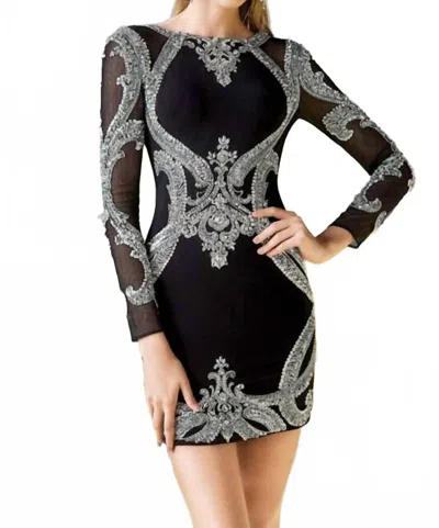Alyce Paris Short Evening Dress In Black/silver