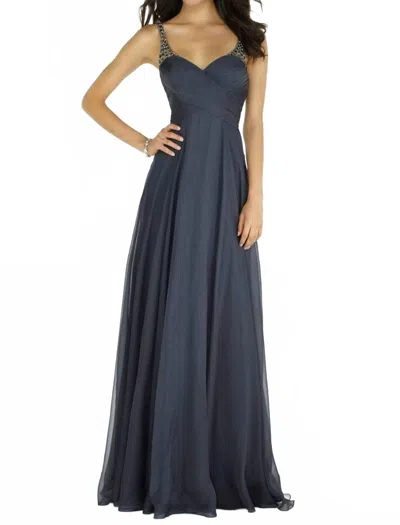 Alyce Paris Silky Chiffon Ruched Gown In Charcoal In Gray