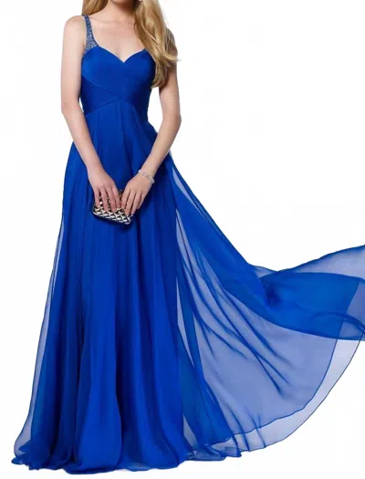 Alyce Paris Silky Chiffon Ruched Gown In Electric Blue